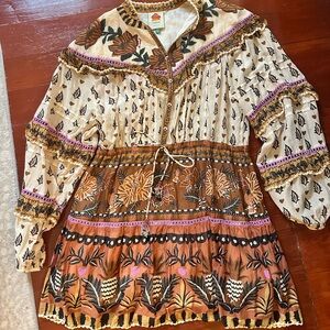 FARM Rio Floral Mini Dress - Brown and Cream